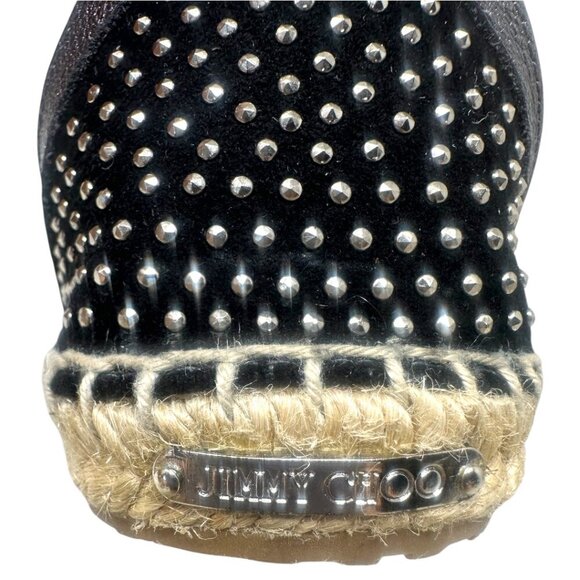 Jimmy Choo Donna Black Suede Silver Studded Espadrilles Flat Sandals 12 Boho - Picture 11 of 14